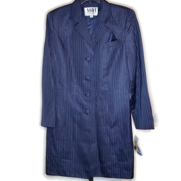 Night Studio New York Blue Pin Striped Trench 16 - Picture 1 of 12